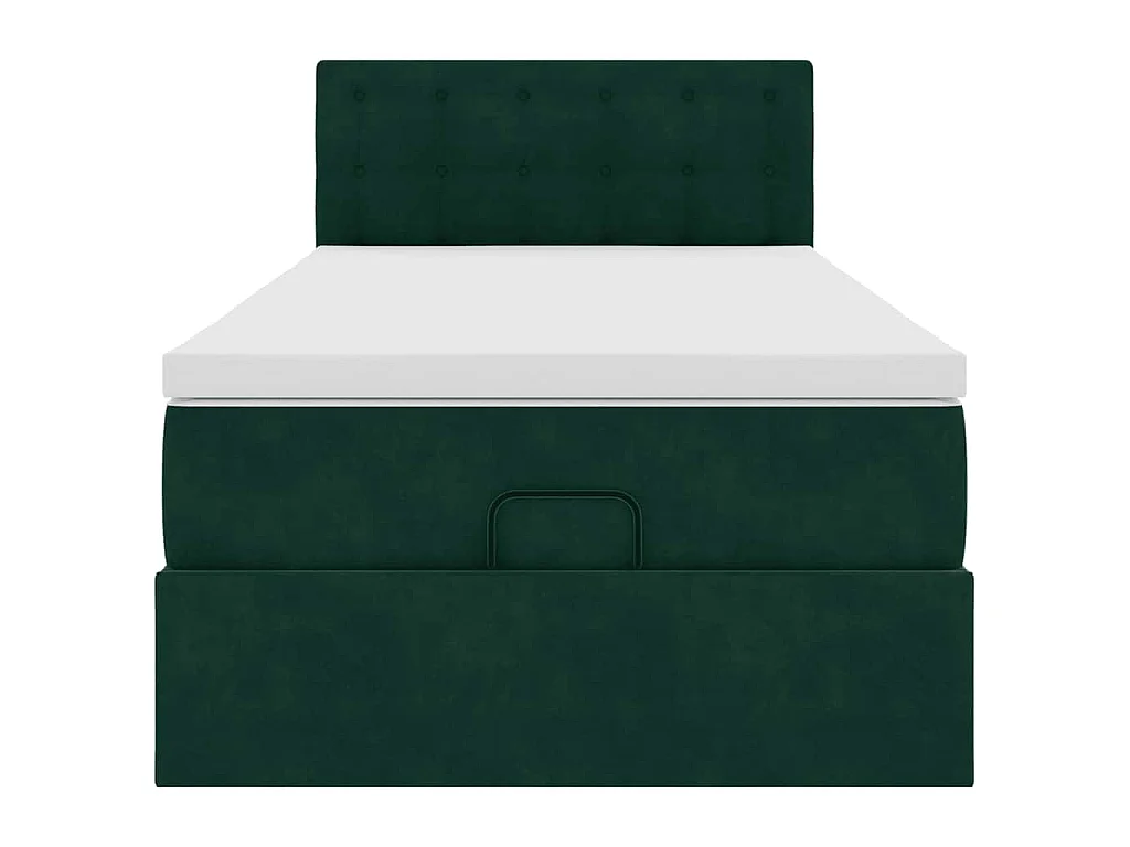 Estructura de cama otomana con colchón terciopelo verde oscuro