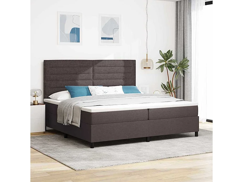 Lit à ressorts avec matelas Marron foncé 200 x 200 cm tissu
