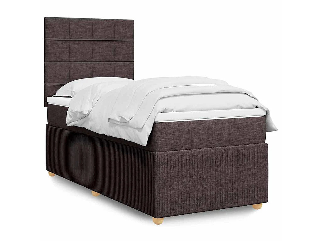 Cama box spring con colchón tela marrón oscuro 80x200 cm