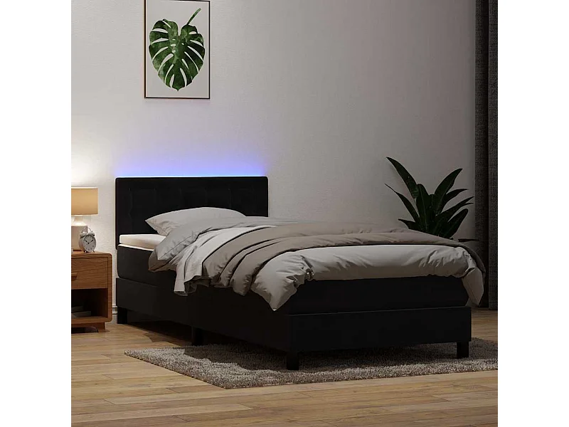 Cama box spring c/ colchão e LED 80x220 cm veludo preto