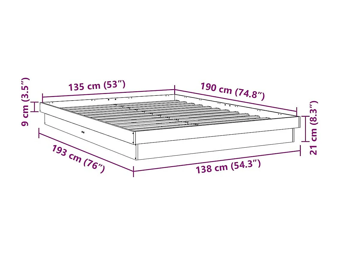 Struttura Letto Senza Materasso 135x190 cm in Legno di Rovere