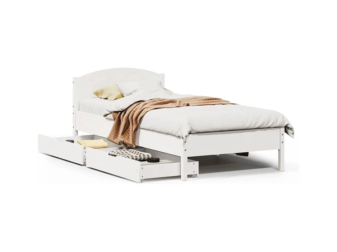 Bedframe zonder matras massief grenenhout wit 75x190 cm