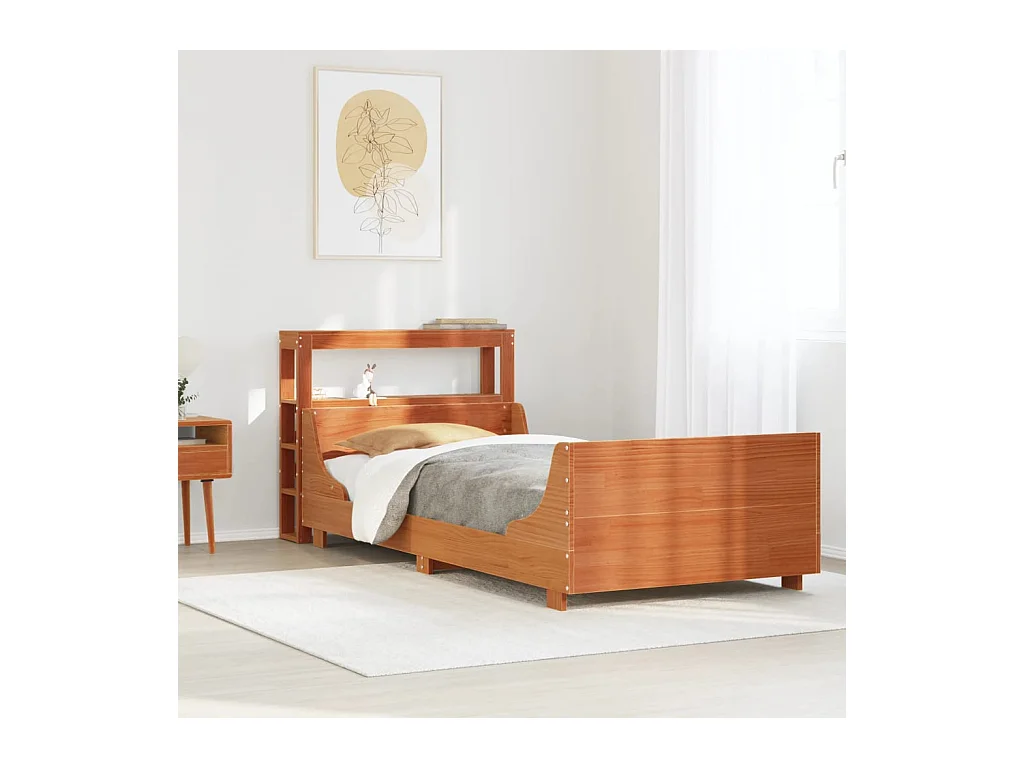 Bedframe zonder matras massief grenenhout wasbruin 75x190 cm