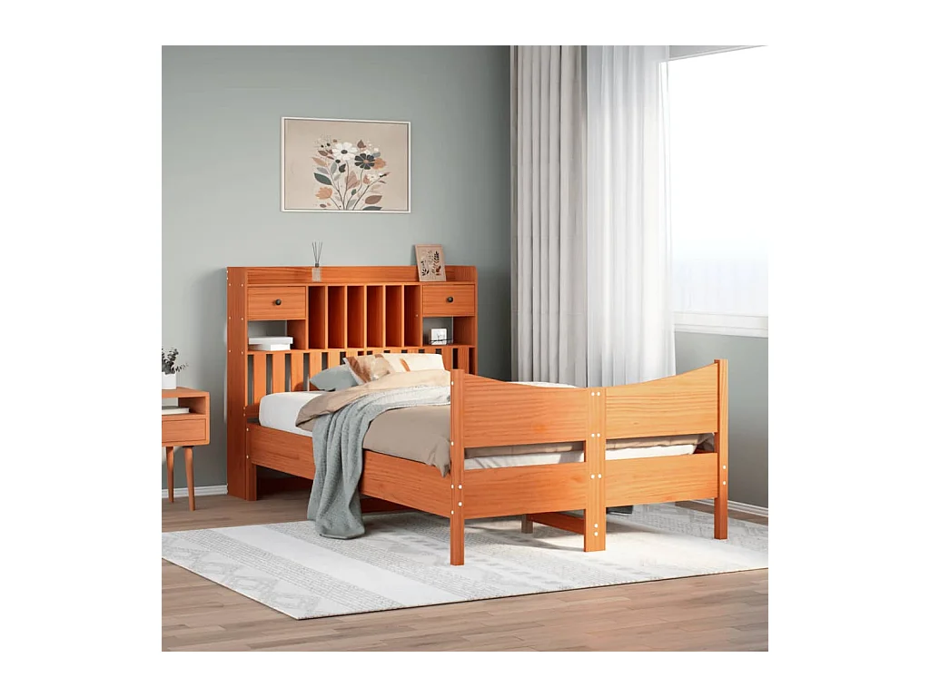 Cadre de lit sans matelas cire marron 135x190cm bois pin massif