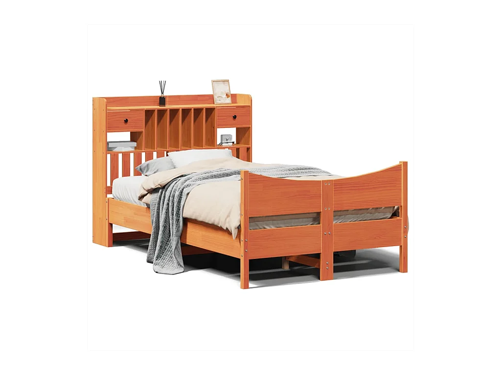 Cadre de lit sans matelas cire marron 135x190cm bois pin massif