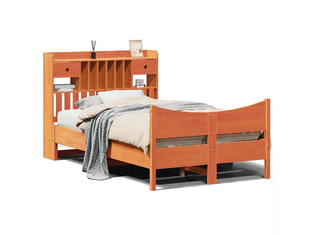 Cama sem colchão 135x190 cm madeira pinho maciça castanho-mel