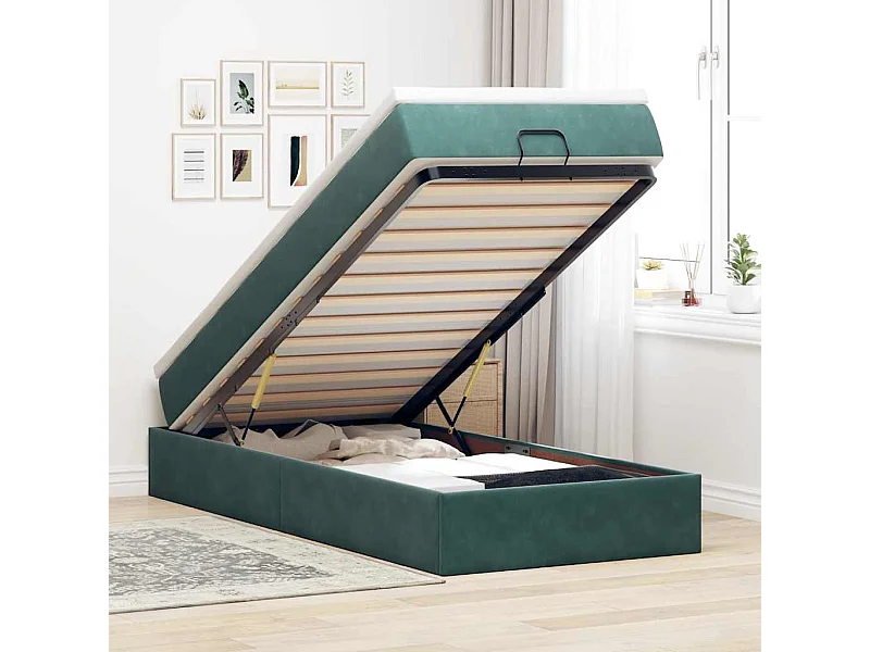 Cadre de lit ottoman avec matelas vert foncé 80x200 cm velours