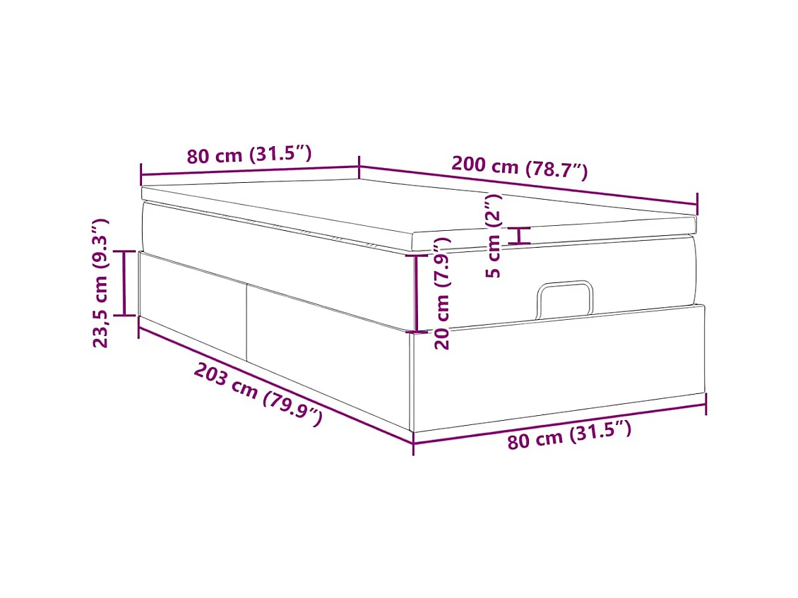Cadre de lit ottoman avec matelas vert foncé 80x200 cm velours