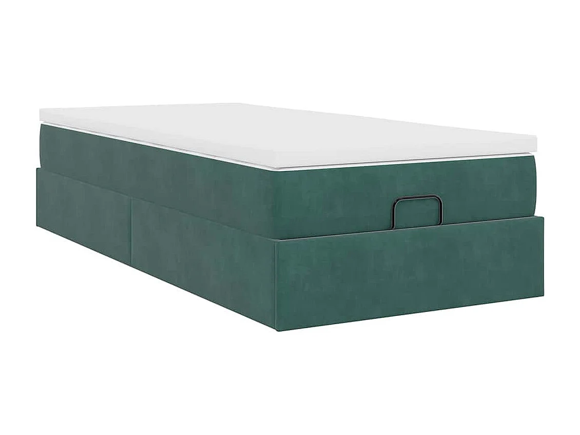 Cadre de lit ottoman avec matelas vert foncé 80x200 cm velours