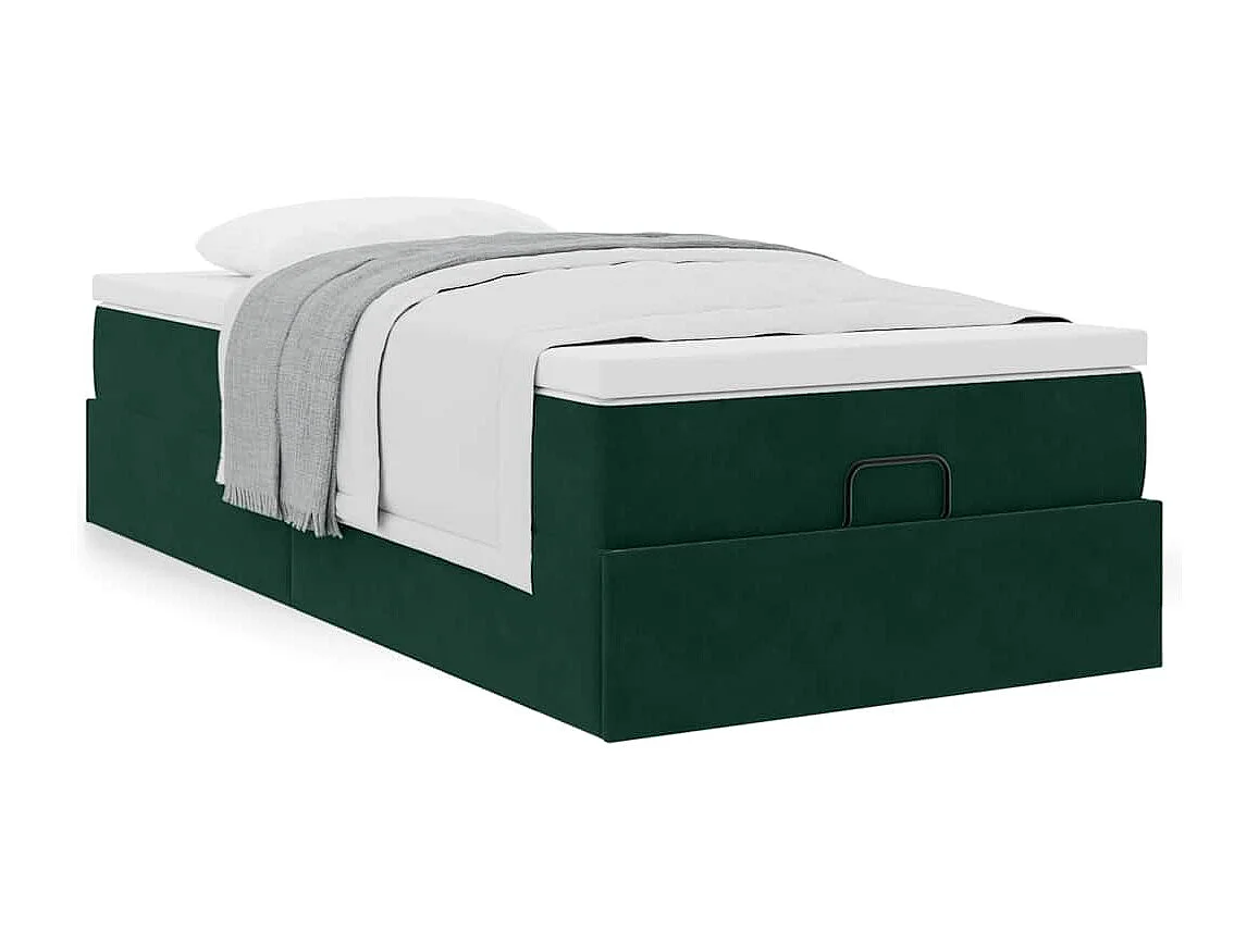 Cadre de lit ottoman avec matelas vert foncé 80x200 cm velours