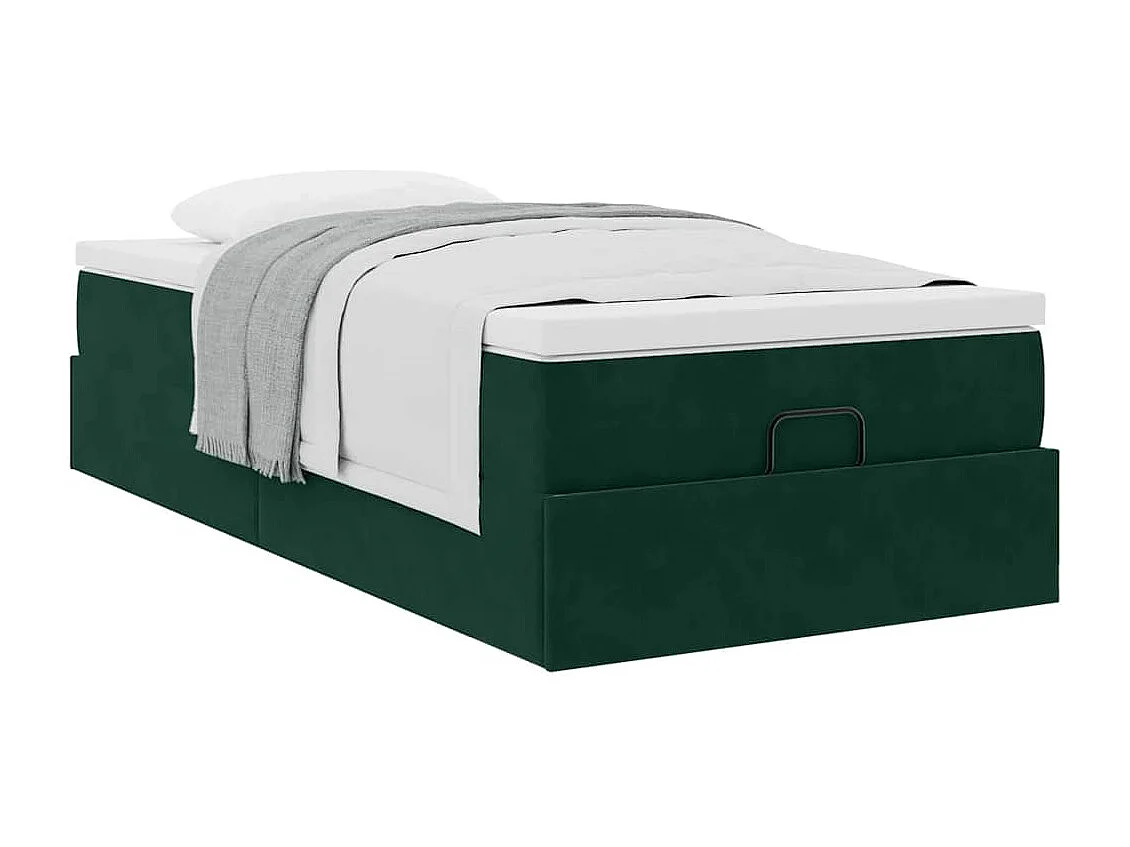Cadre de lit ottoman avec matelas vert foncé 80x200 cm velours