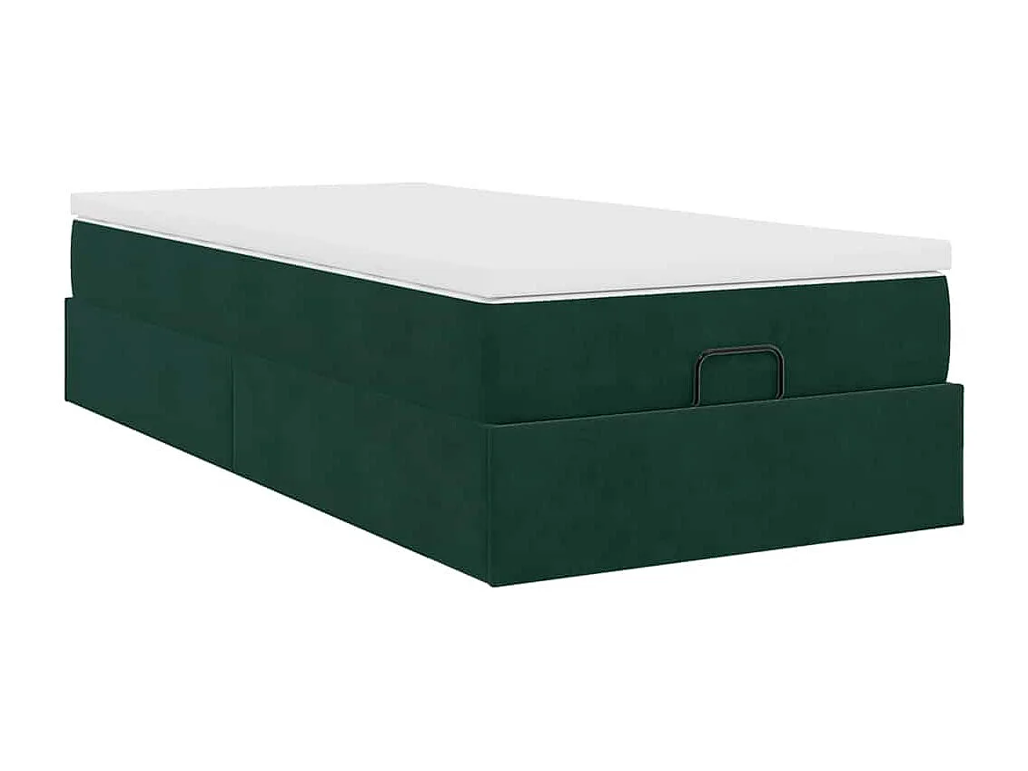 Cadre de lit ottoman avec matelas vert foncé 80x200 cm velours