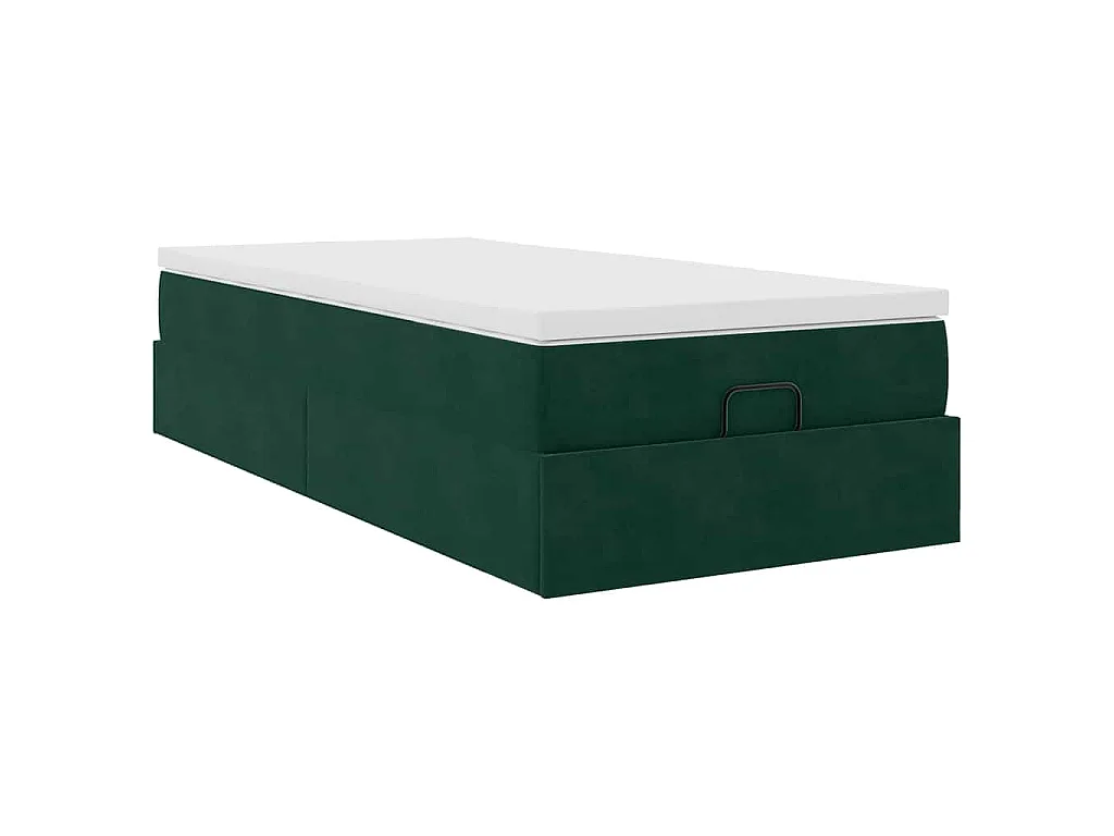 Estructura de cama otomana con colchón terciopelo verde oscuro