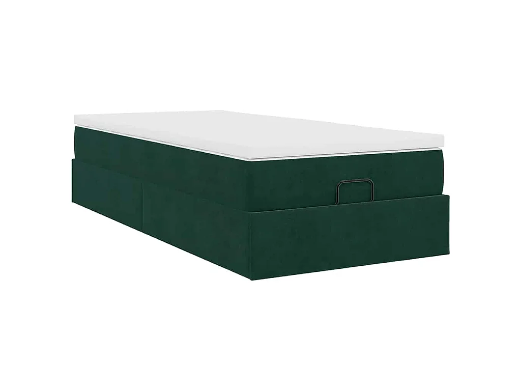 Estructura de cama otomana con colchón terciopelo verde oscuro