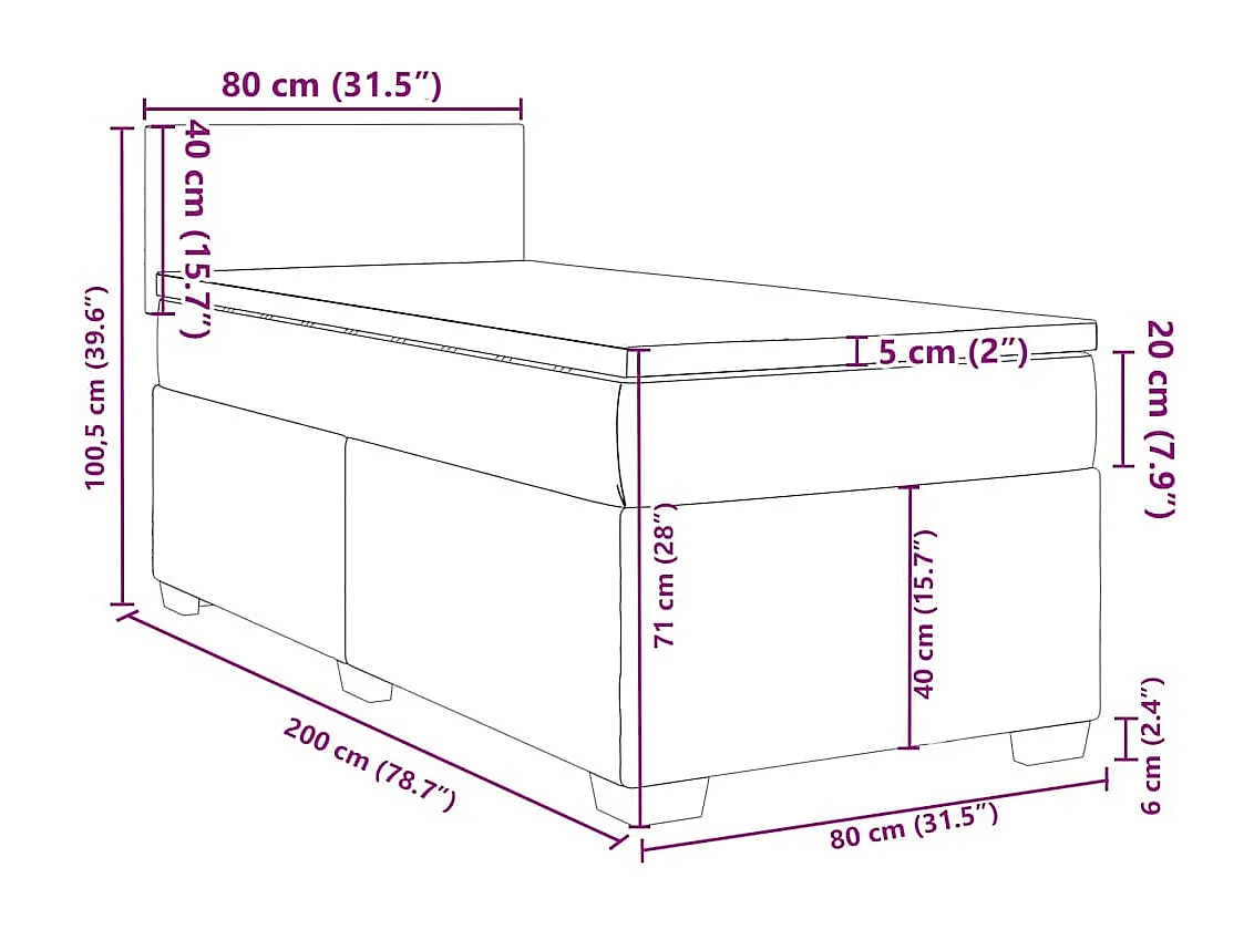 Sommier à lattes de lit et matelas Bleu foncé 80x200 cm Velours