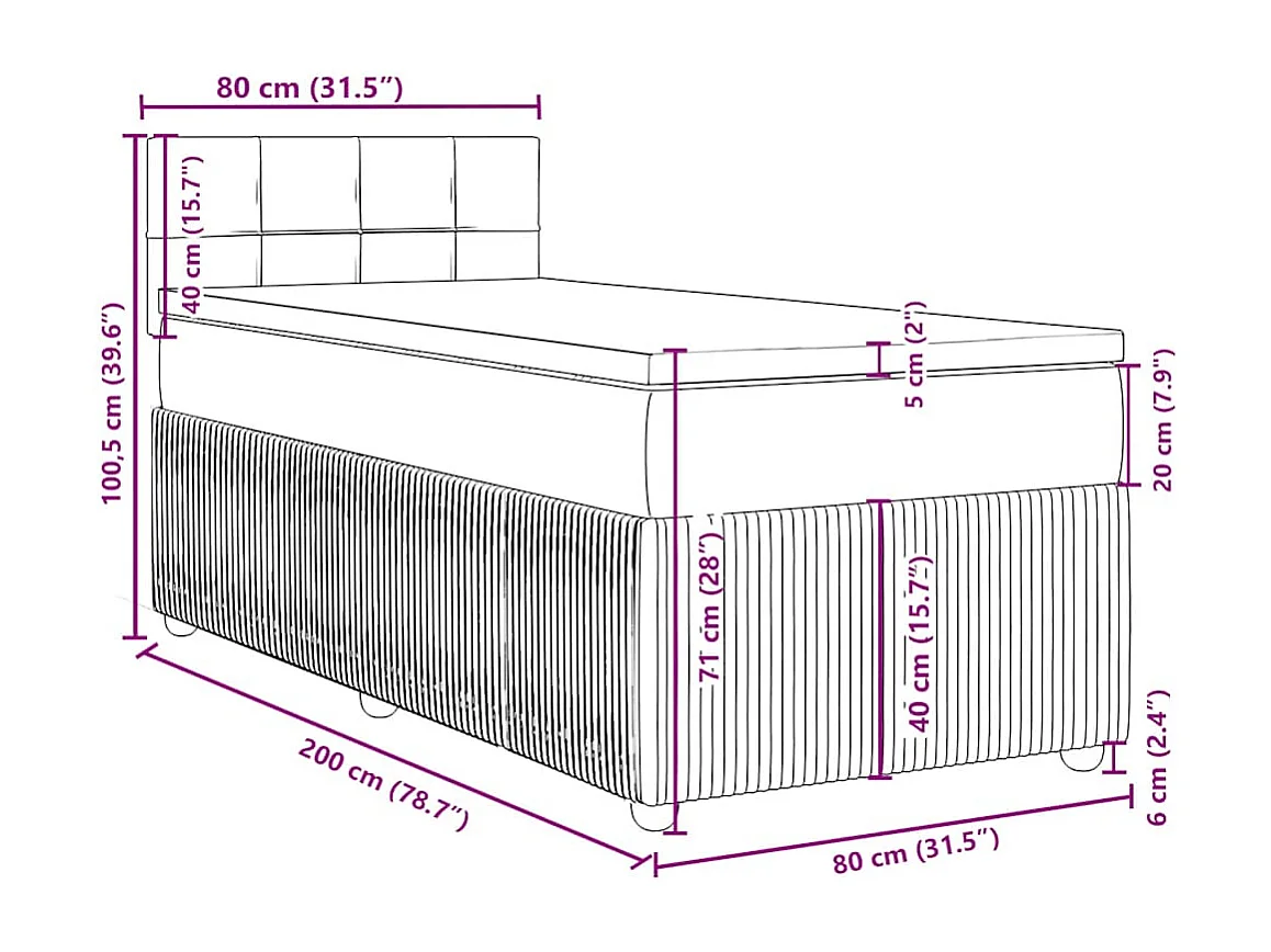Sommier à lattes de lit et matelas Noir 80x200 cm Tissu