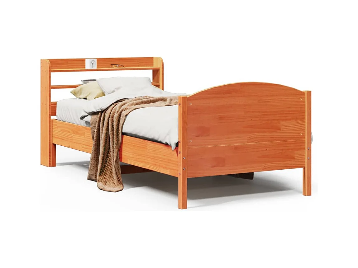 Cadre de lit sans matelas cire marron 75x190 cm bois pin massif