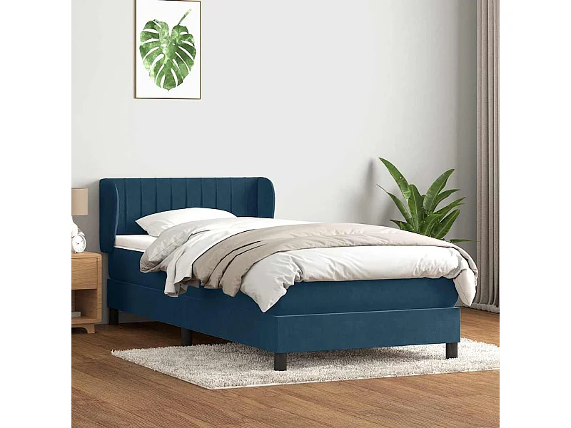Cama box spring con colchón terciopelo azul oscuro 80x220 cm