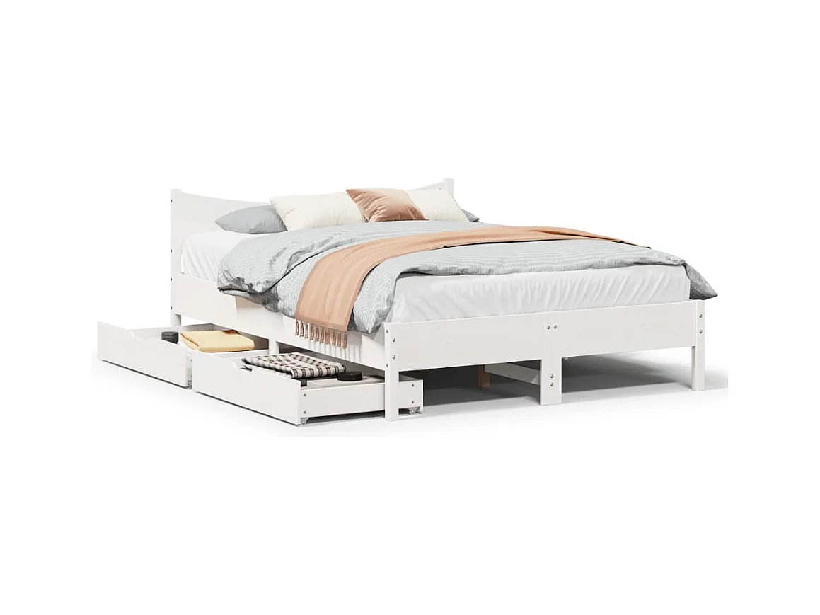 Cadre de lit avec tiroirs blanc 135x190 cm bois de pin massif