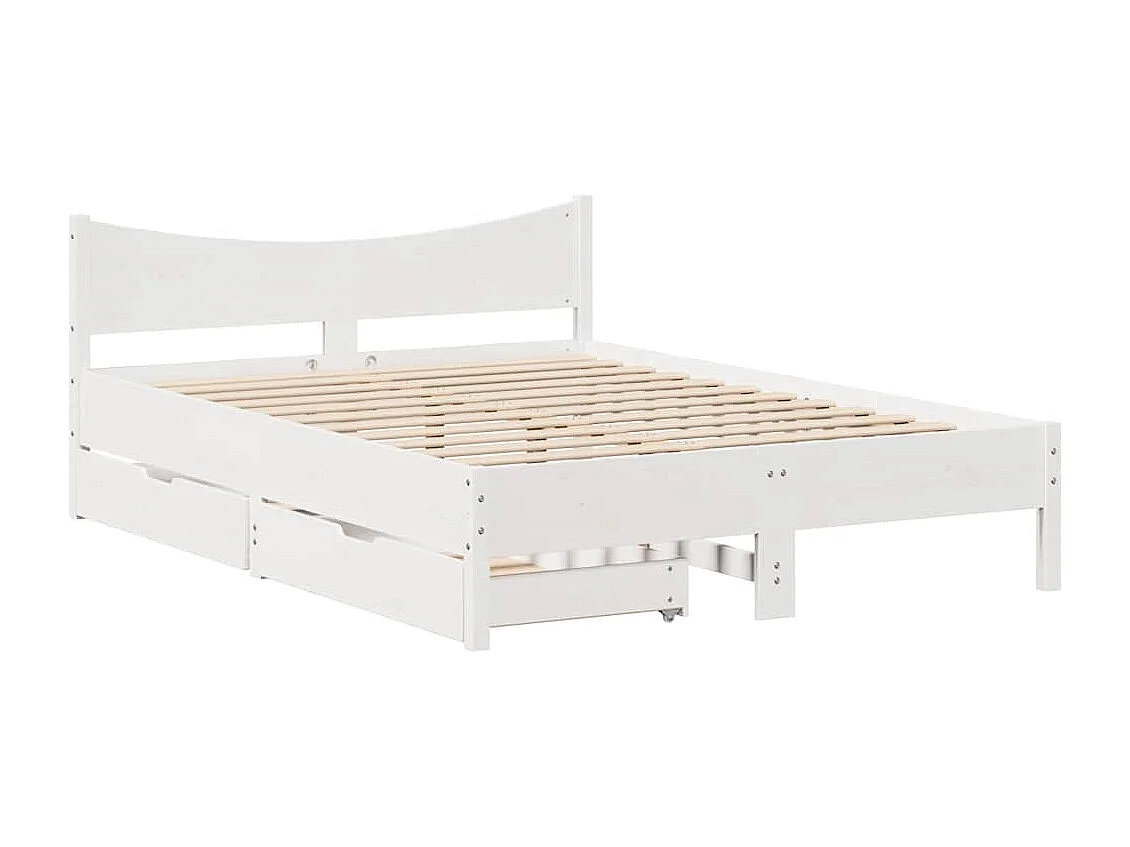 Cadre de lit avec tiroirs blanc 135x190 cm bois de pin massif
