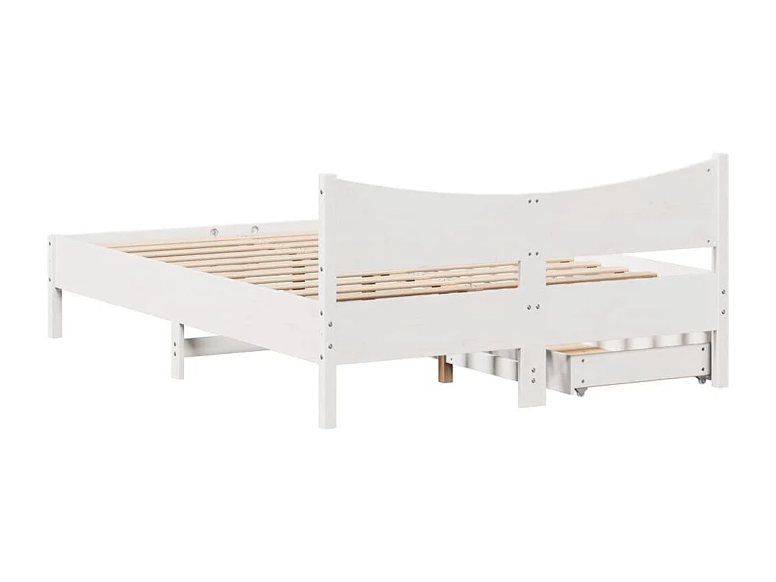 Cadre de lit avec tiroirs blanc 135x190 cm bois de pin massif