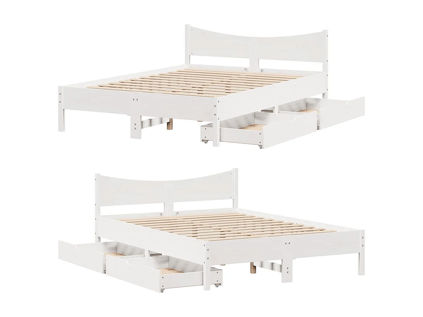 Cadre de lit avec tiroirs blanc 135x190 cm bois de pin massif