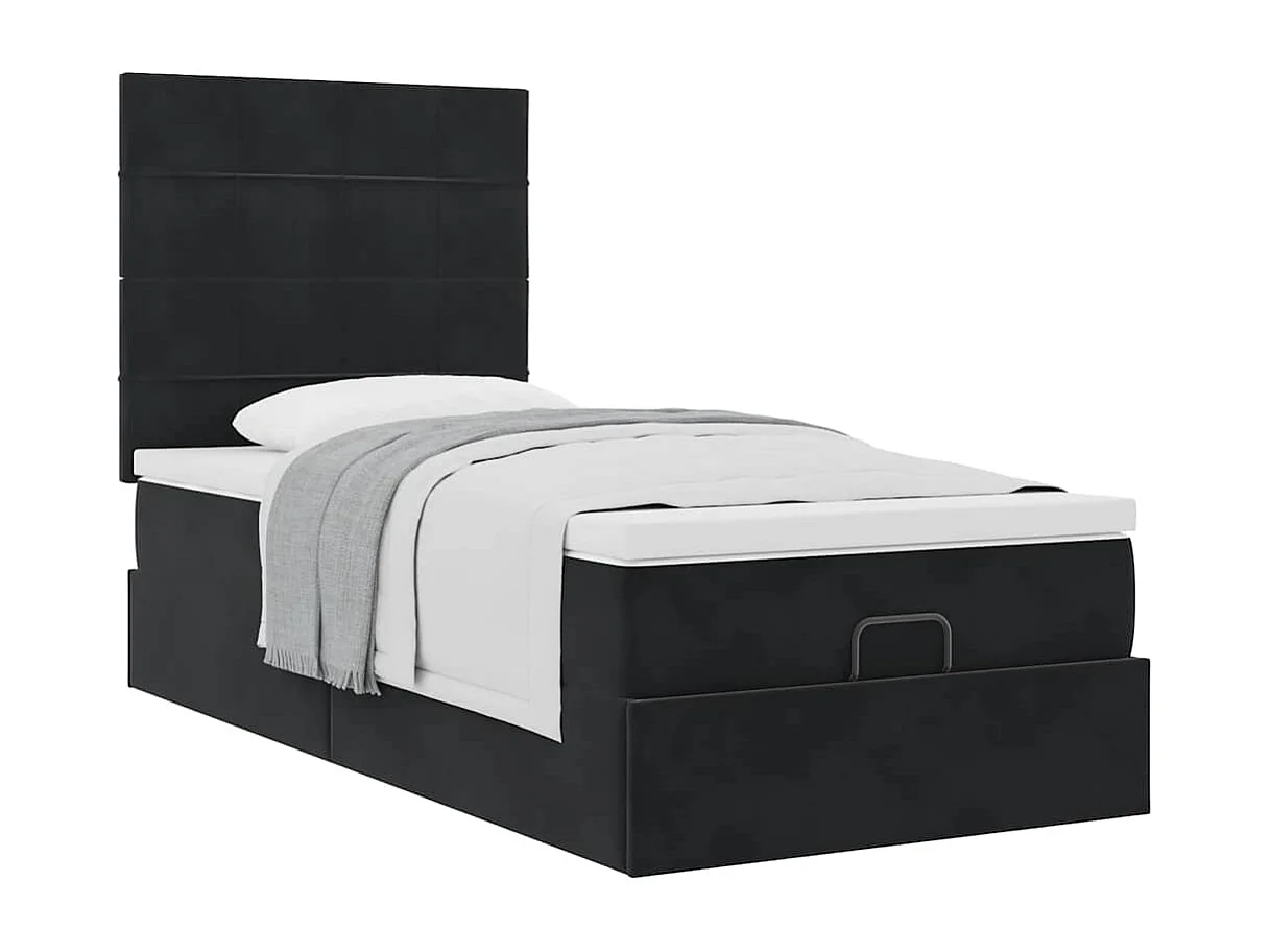 Struttura Letto Pouf con Materassi Nero 80x200 cm in Velluto