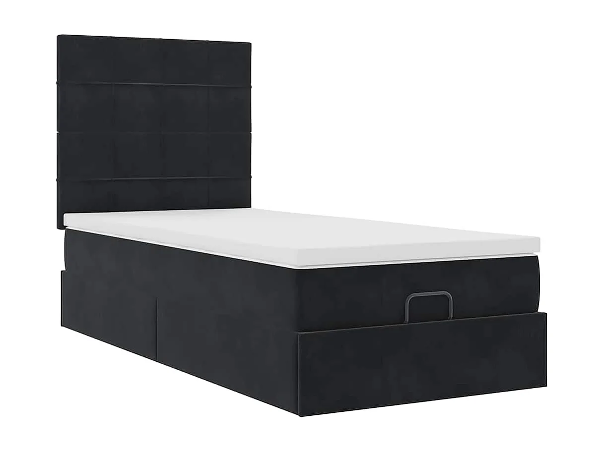 Struttura Letto Pouf con Materassi Nero 80x200 cm in Velluto