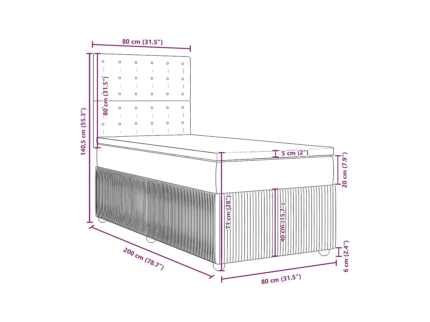 Boxspringbett mit Matratze Hellgrau 80x200 cm Stoff