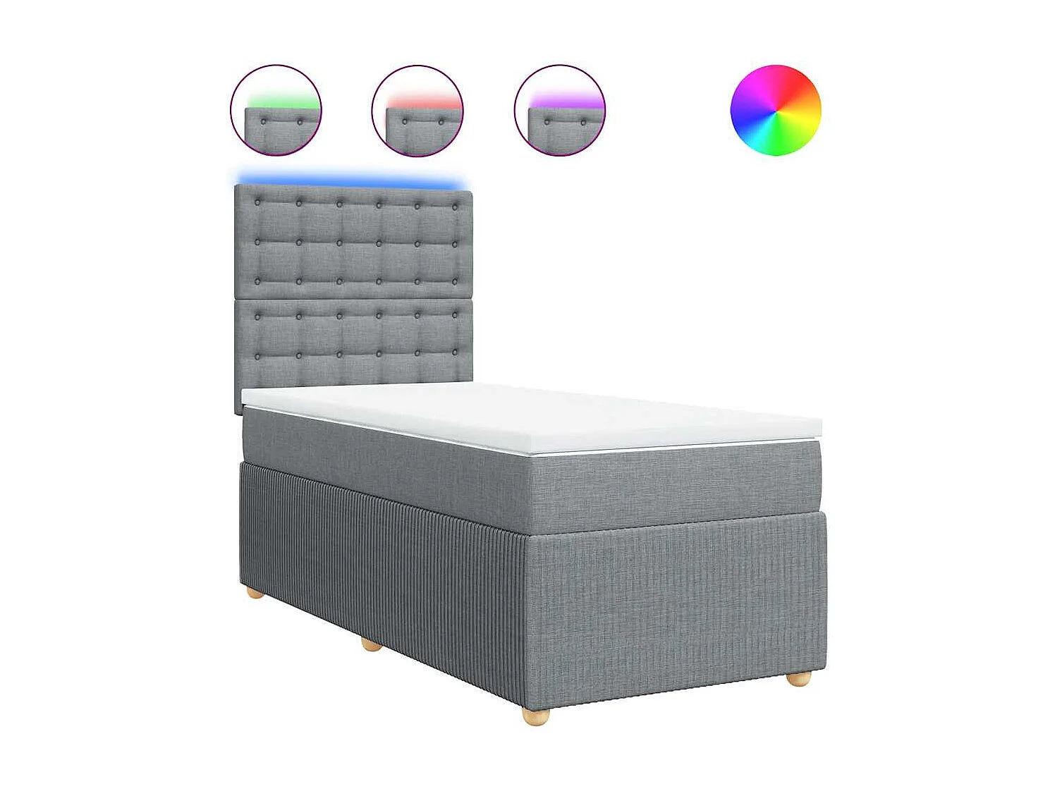 Cama box spring con colchón tela gris claro 80x200 cm