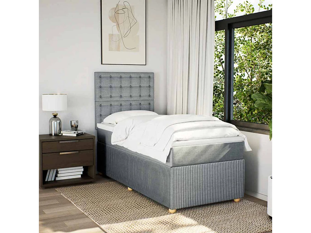 Cama box spring con colchón tela gris claro 80x200 cm