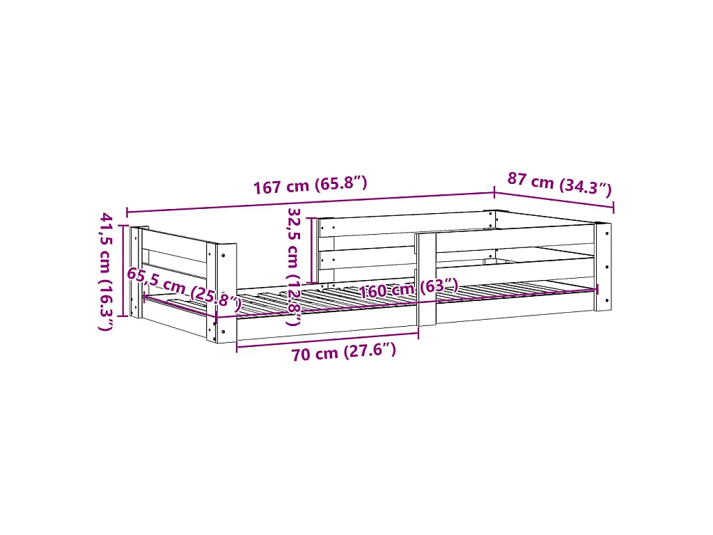Giroletto senza materasso marrone cera 80x160 cm legno di pino
