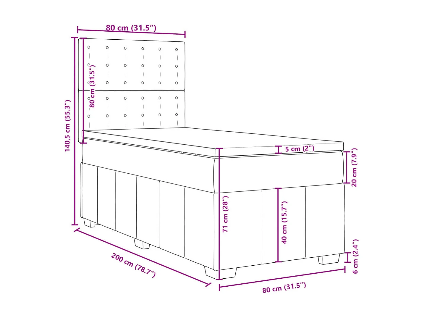 Sommier à lattes de lit avec matelas Crème 80x200 cm Tissu