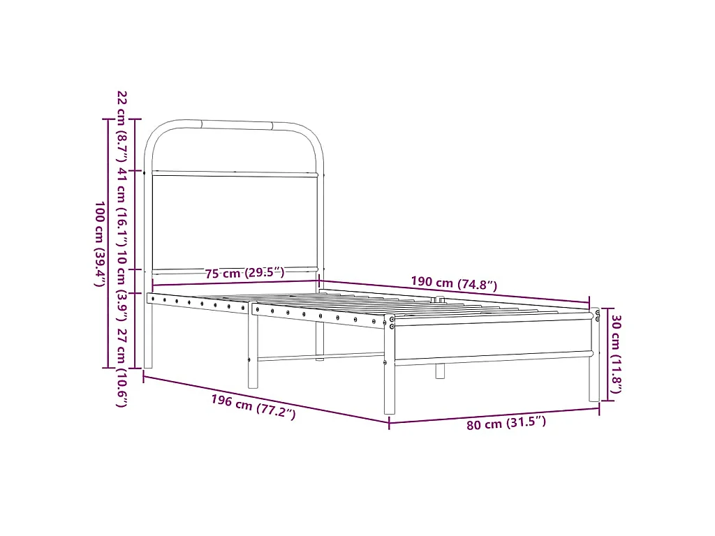 Cadre de lit sans matelas 75x190cm chêne marron bois ingénierie