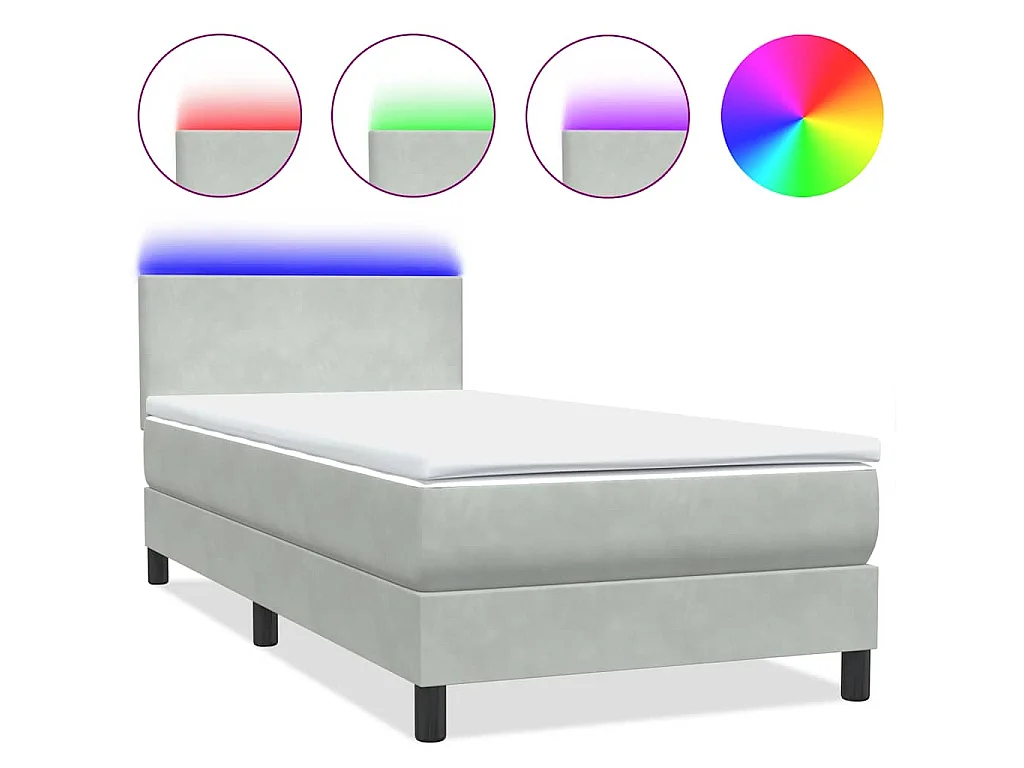 Boxspringbett mit Matratze & LED Hellgrau 80x210 cm Samt