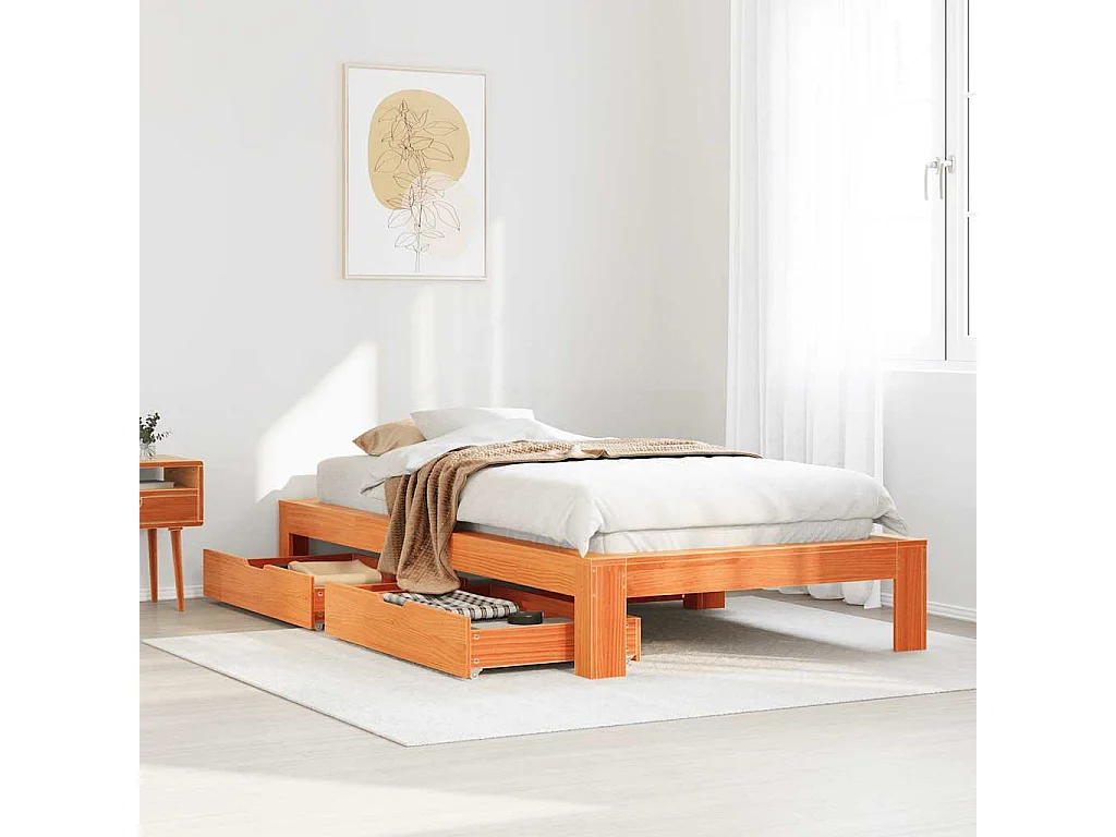 Cadre de lit sans matelas cire marron 75x190 cm bois pin massif