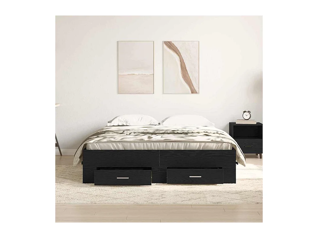 Bettgestell mit Schubladen Schwarze Eiche 135 x 190 cm