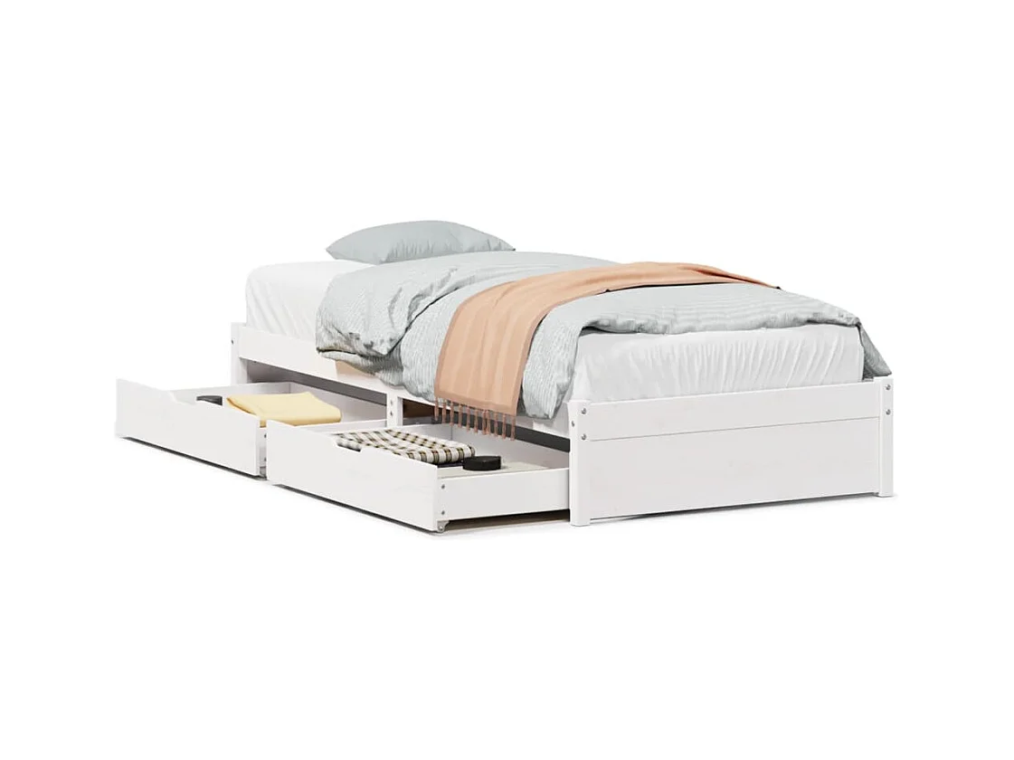 Bedframe zonder matras massief grenenhout wit 75x190 cm