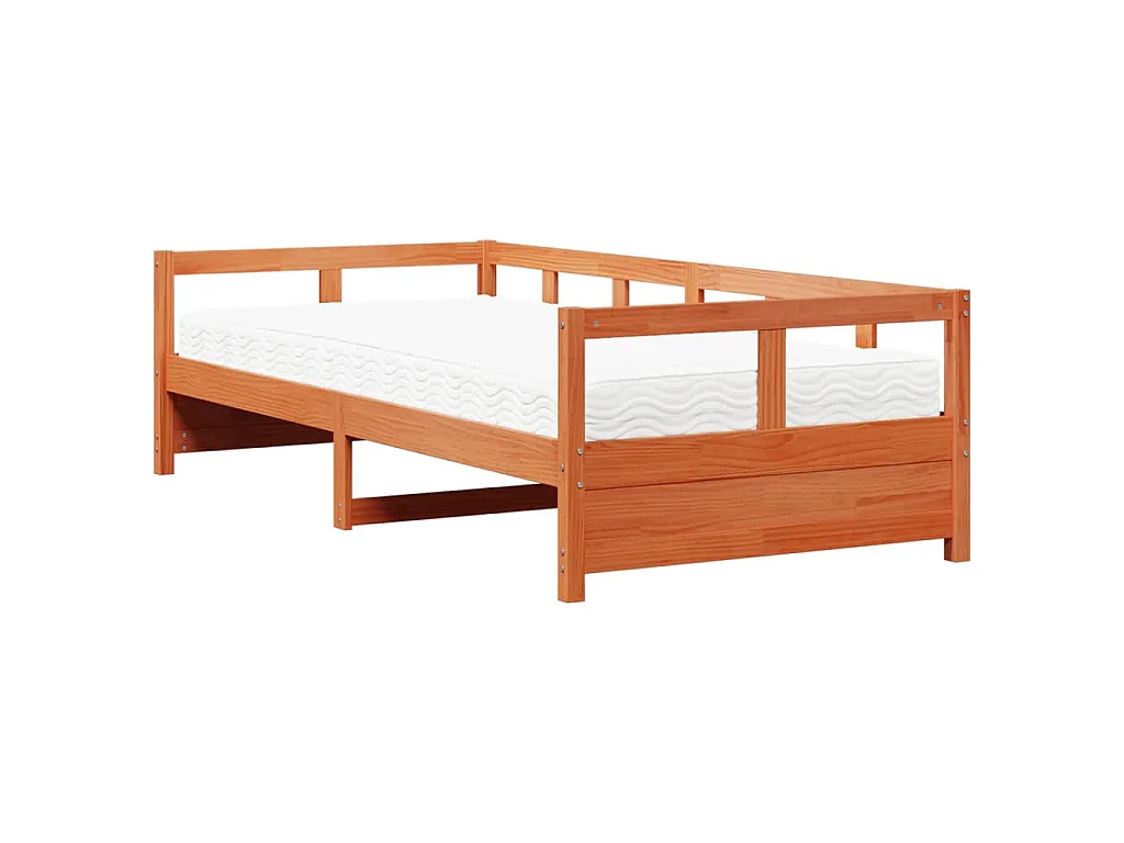 Sofá cama con colchón madera maciza pino marrón cera 80x200 cm