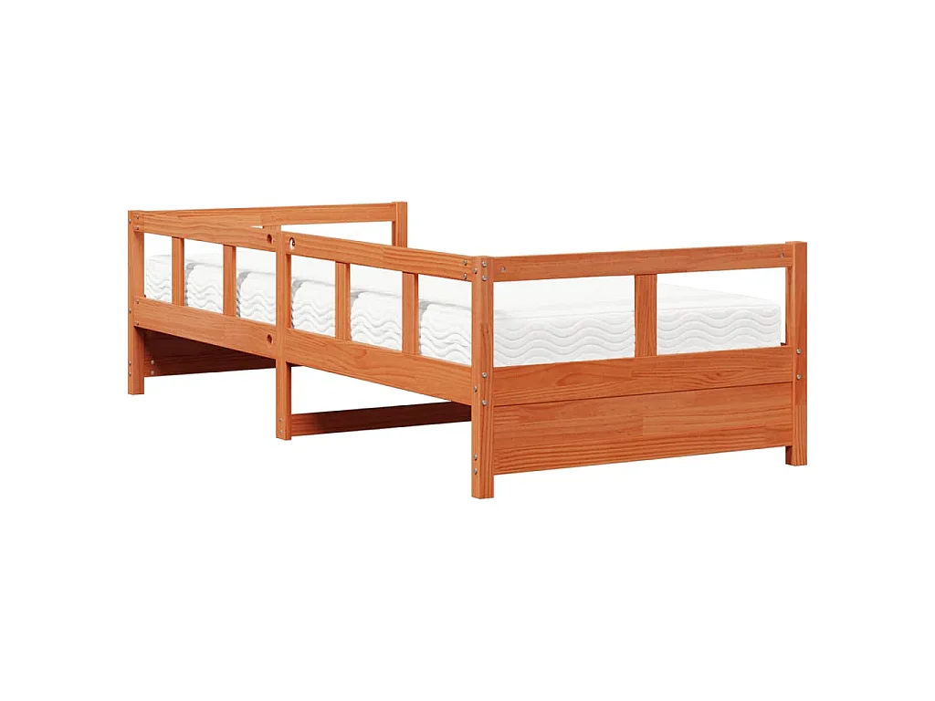 Sofá cama con colchón madera maciza pino marrón cera 80x200 cm