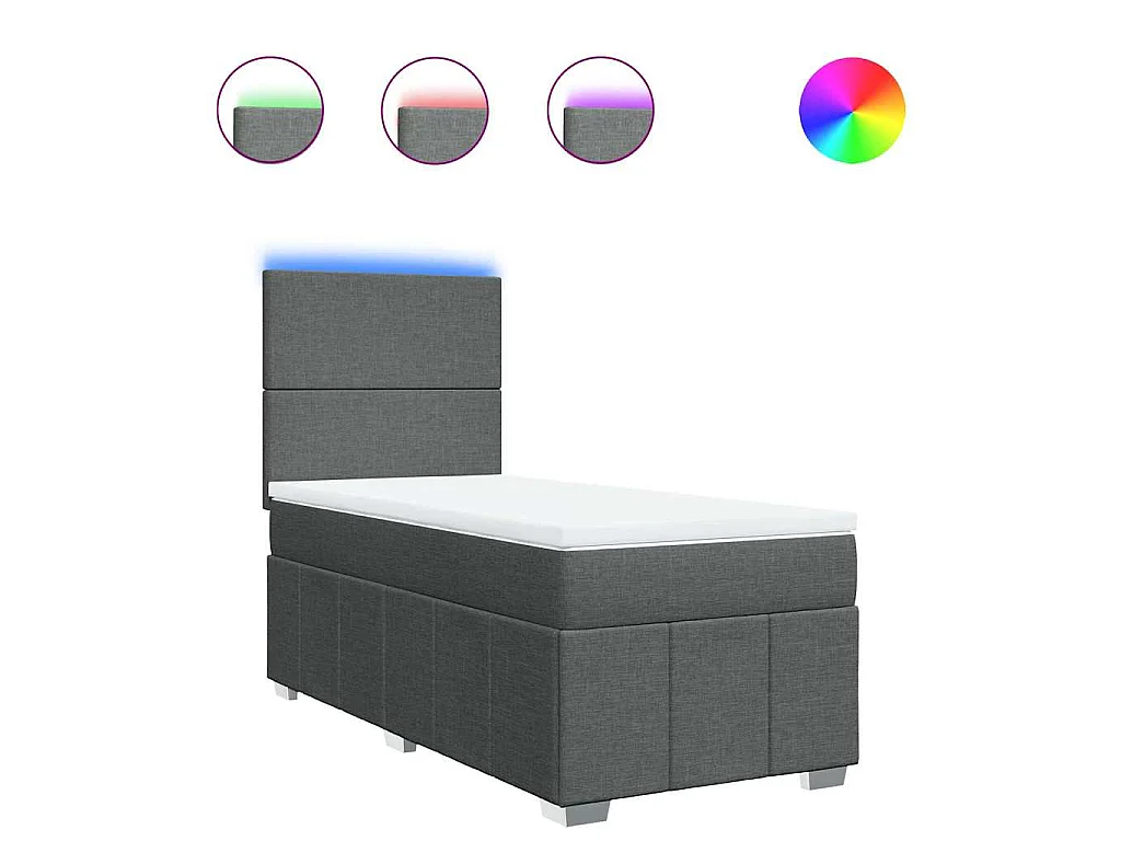 Cama box spring con colchón tela gris oscuro 80x200 cm
