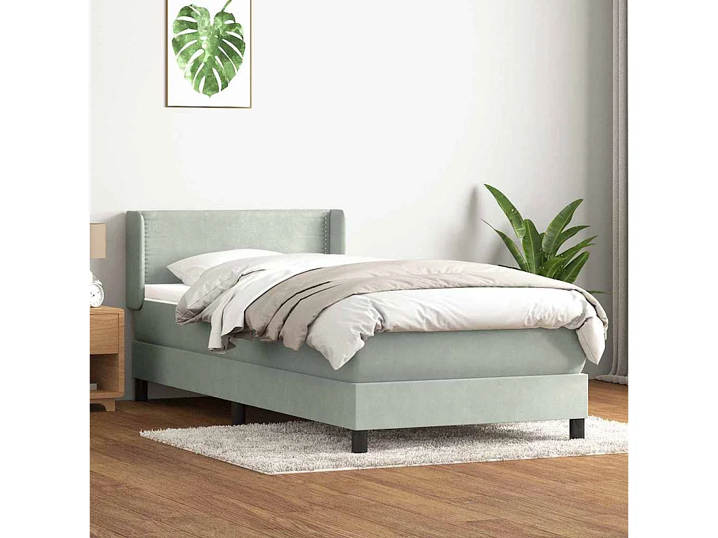 Cama box spring con colchón terciopelo gris claro 80x210 cm