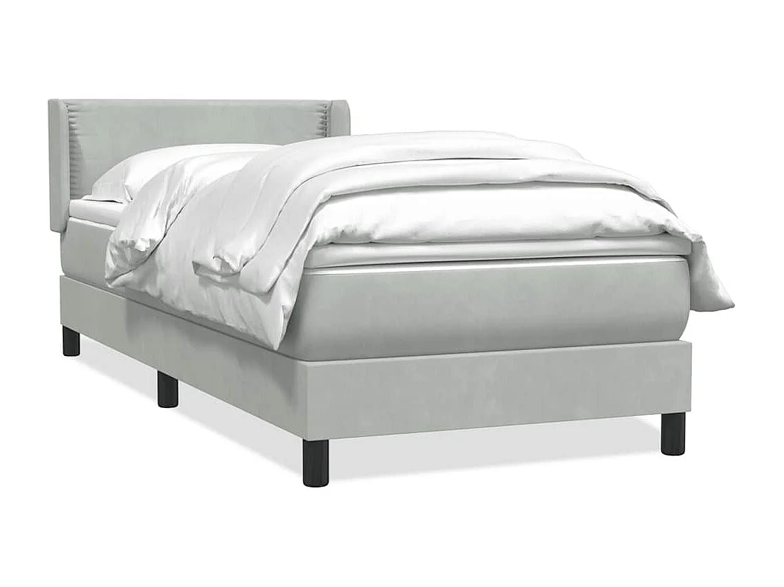 Cama box spring con colchón terciopelo gris claro 80x210 cm