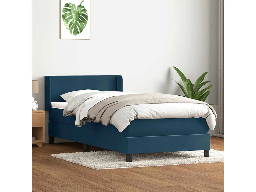 Sommier à lattes de lit et matelas bleu foncé 80x220 cm velours