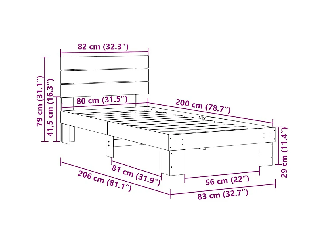 Massivholzbett mit Kopfteil ohne Matratze 80x200 cm Eichenholz