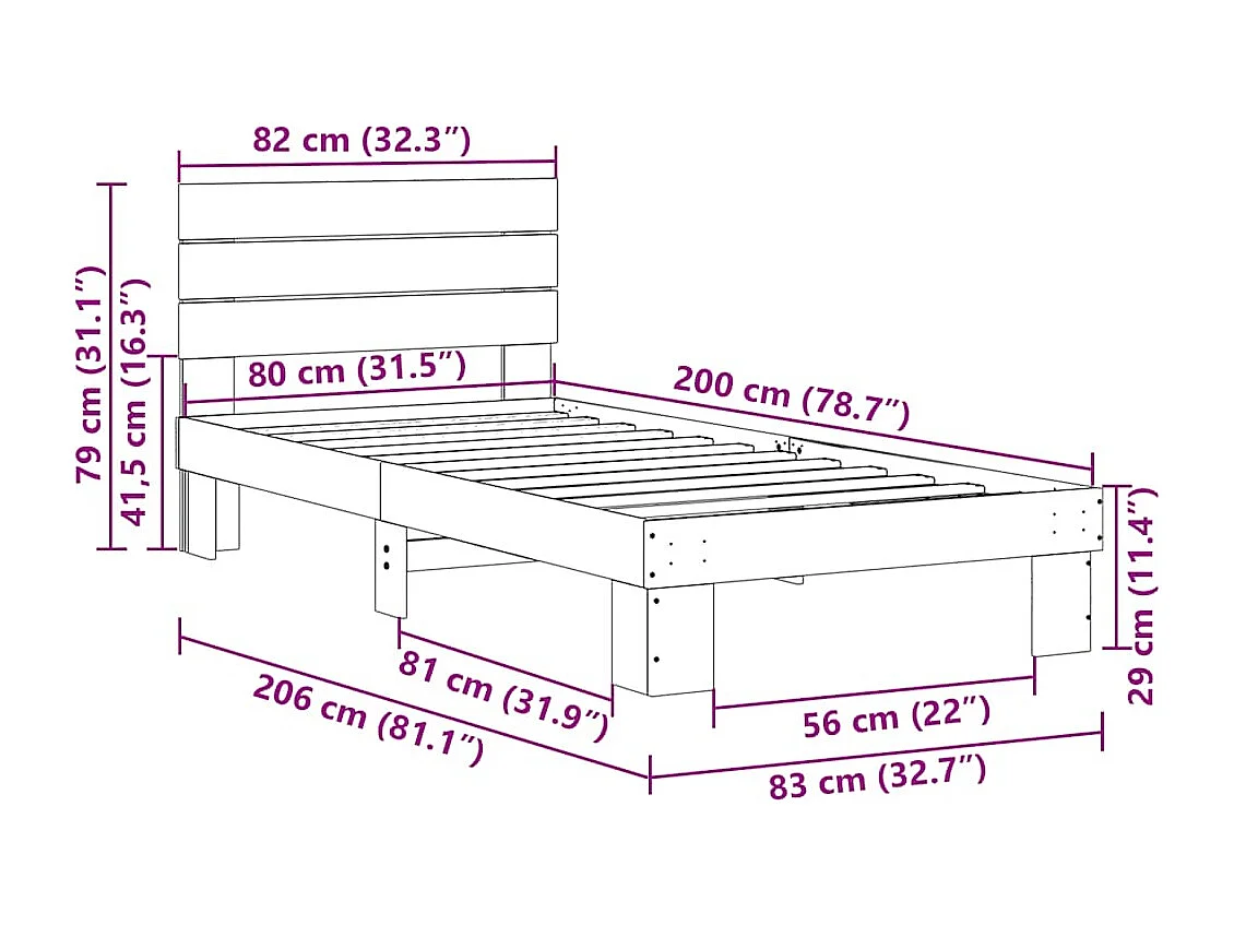Massivholzbett mit Kopfteil ohne Matratze 80x200 cm Eichenholz