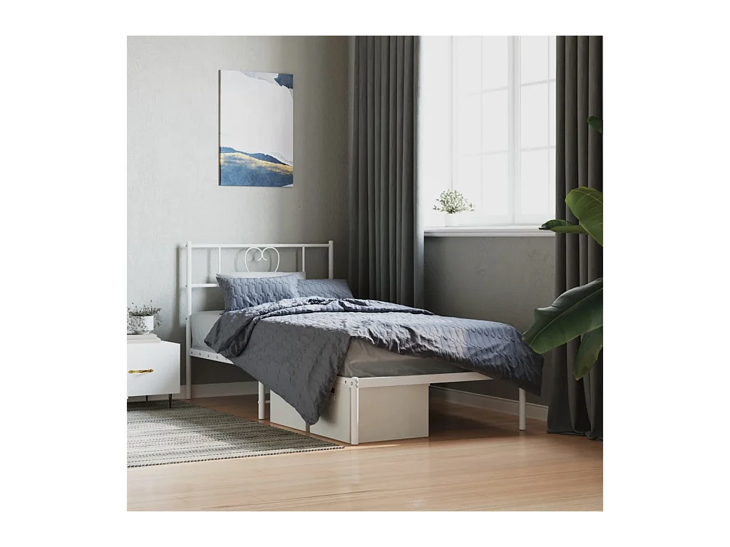 Cadre de lit métal sans matelas avec tête de lit blanc 80x200cm