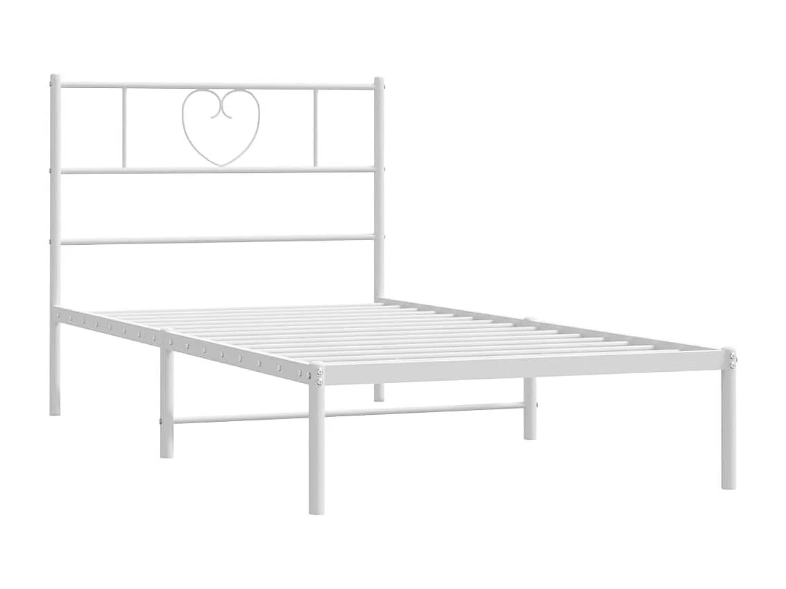Cadre de lit métal sans matelas avec tête de lit blanc 80x200cm