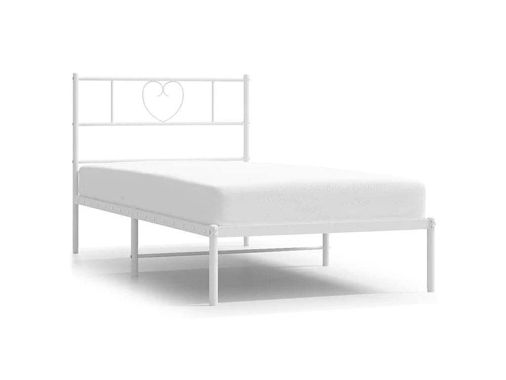 Cadre de lit métal sans matelas avec tête de lit blanc 80x200cm