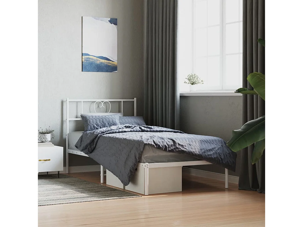 Cadre de lit métal sans matelas avec tête de lit blanc 80x200cm